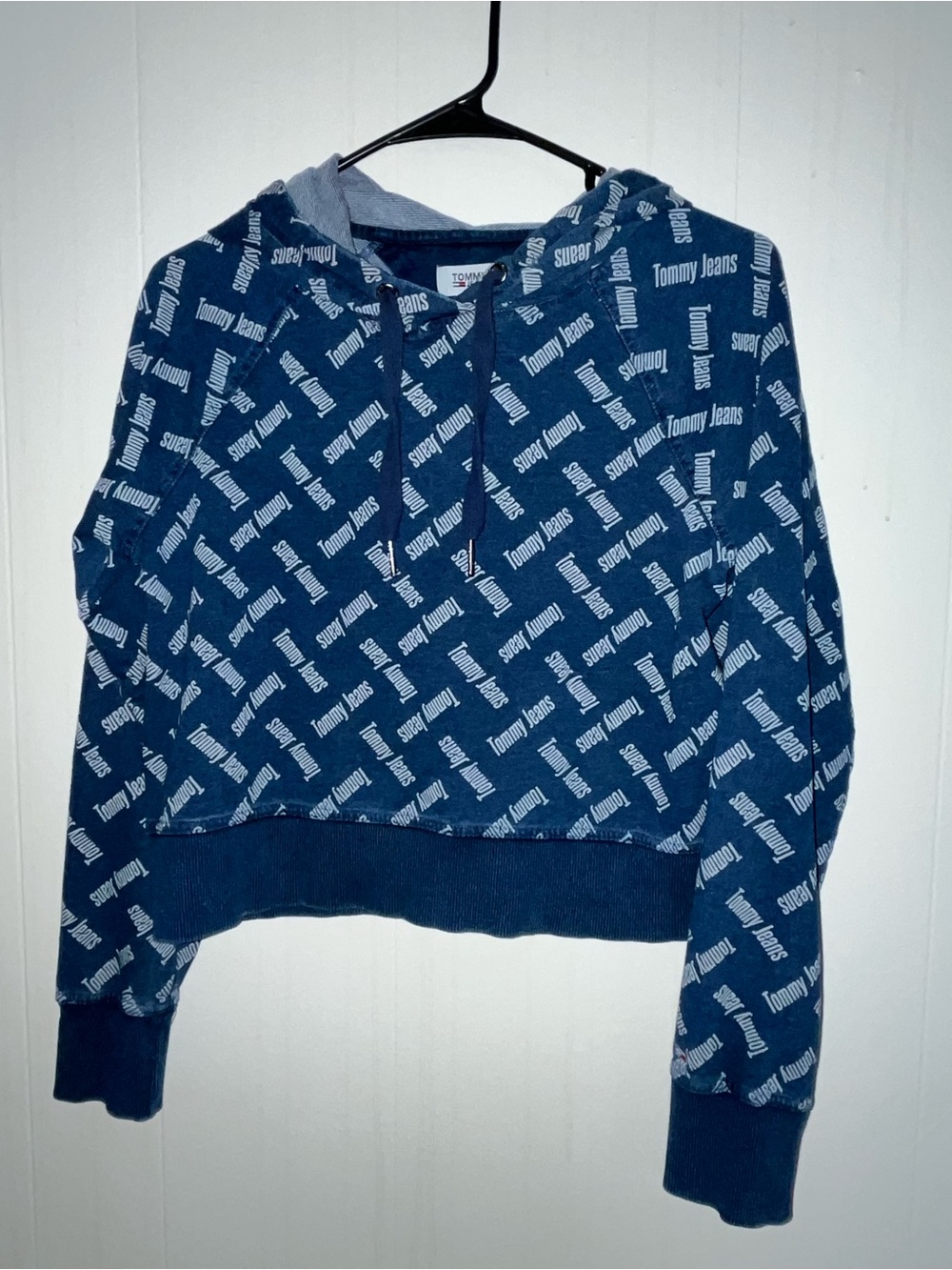Tommy Hilfiger Navy All-Over Logo Cropped Hoodie